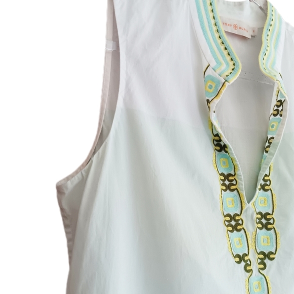 Tory Burch | Sleeveless Embroidered Tunic, Isla Collins Stripe | Size 8 - Picture 6 of 7